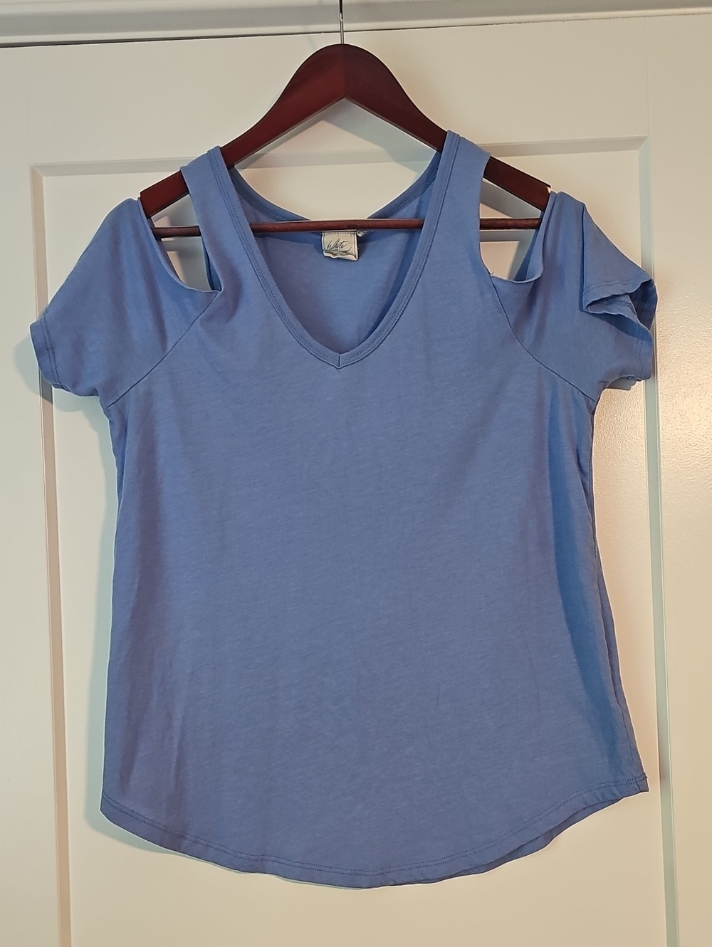 White Crow Light Blue Cotton Cold-Shoulder V-Neck Top